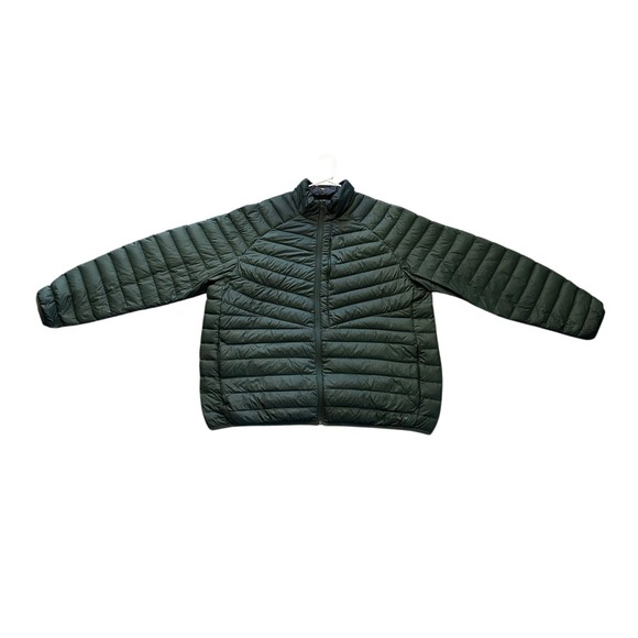 Lands End Mens XXL Forest Green Quilted Puffer Jacket Full Zip Mock Neck Coat